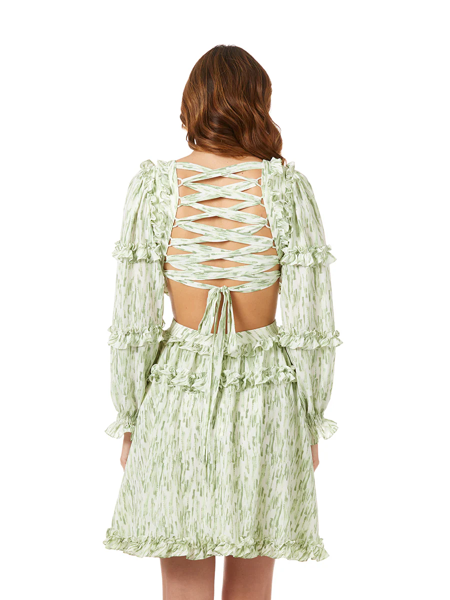 Print Cocktail Short with Cutout and Lace Up Back OUTLET - Image 5