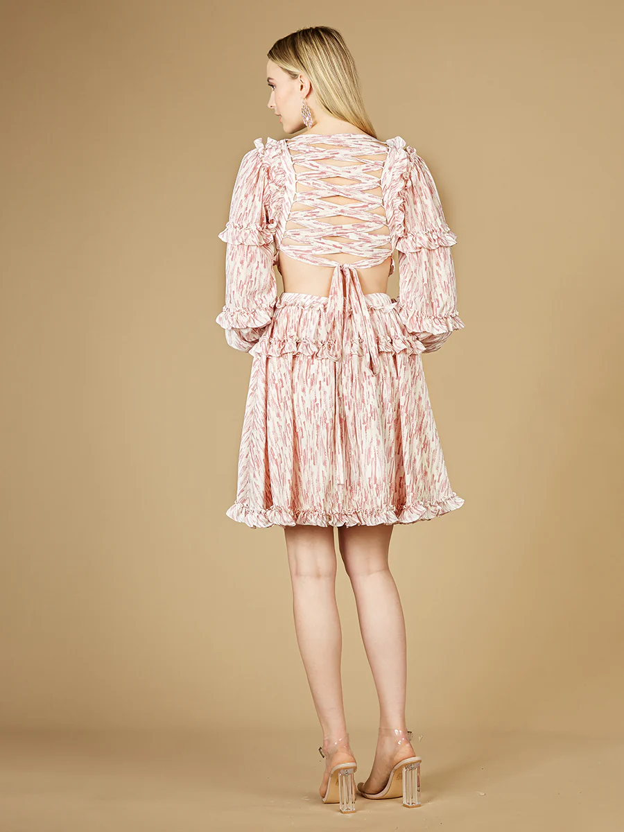 Print Cocktail Short with Cutout and Lace Up Back OUTLET - Image 6