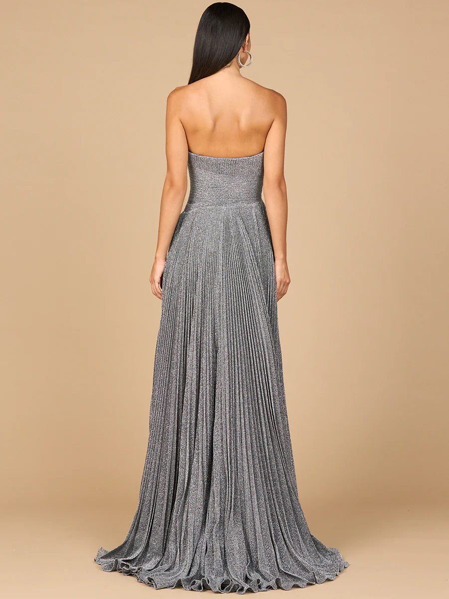 Flowing Pleated, Strapless Dress - Image 4