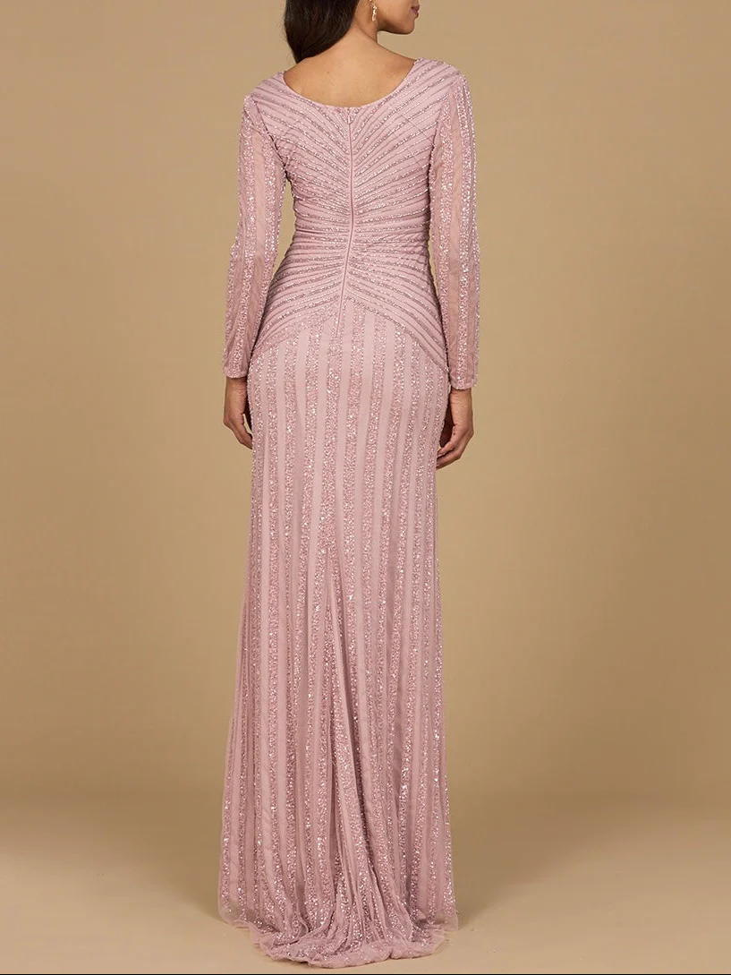 Long Sleeve Linear Beaded Gown - Image 3