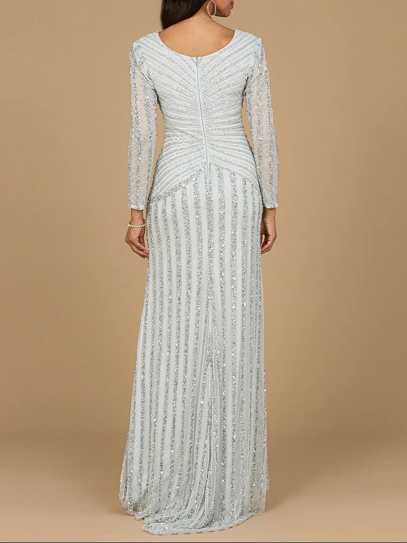Long Sleeve Linear Beaded Gown - Image 4