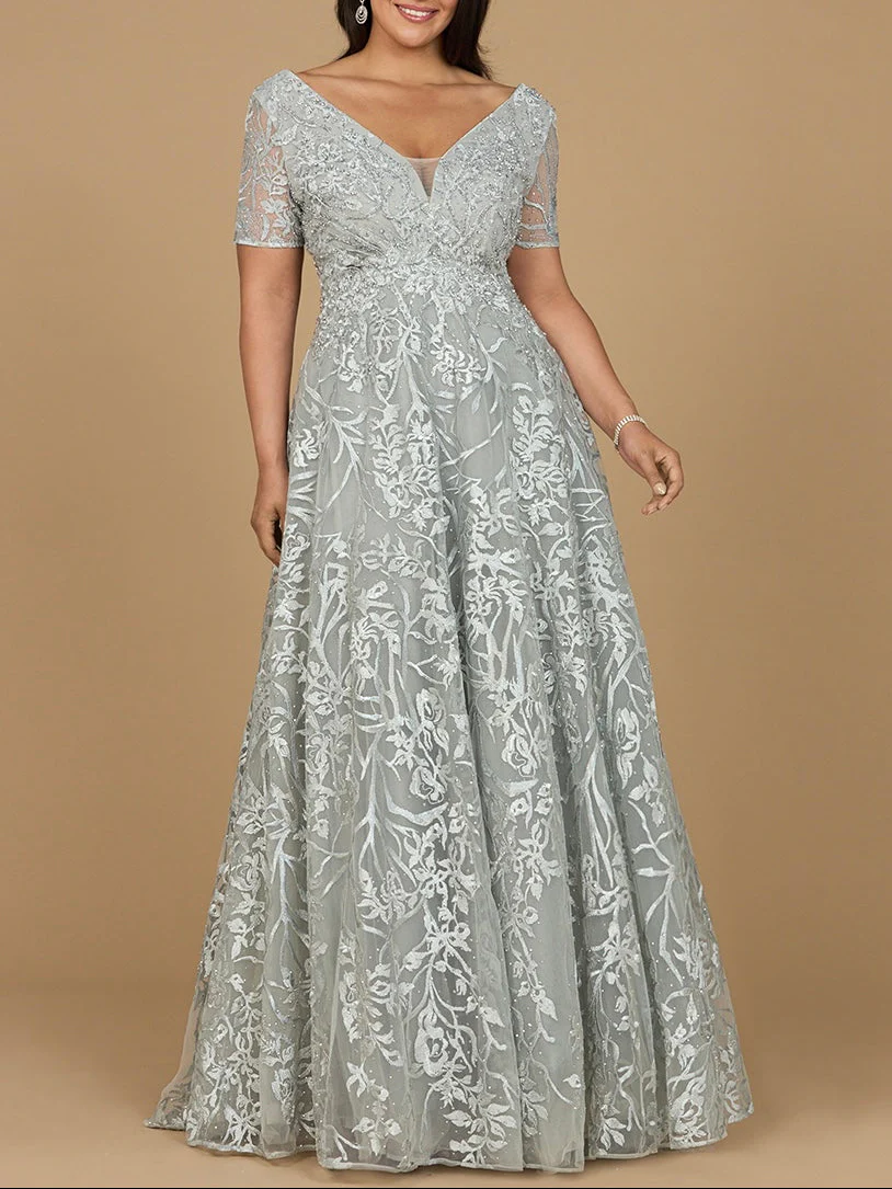 Short Sleeve Lace A-Line Dress with V-Neckline - Image 3