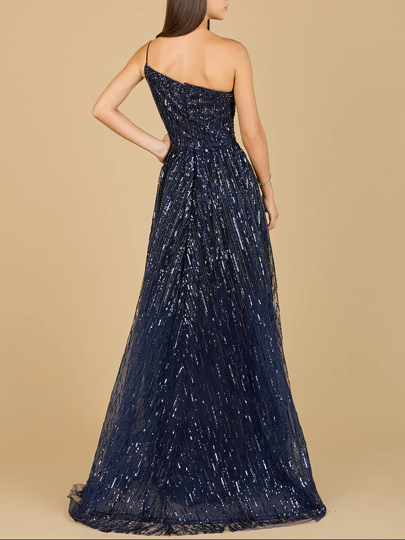 One Shoulder Navy Ball Gown - Image 3