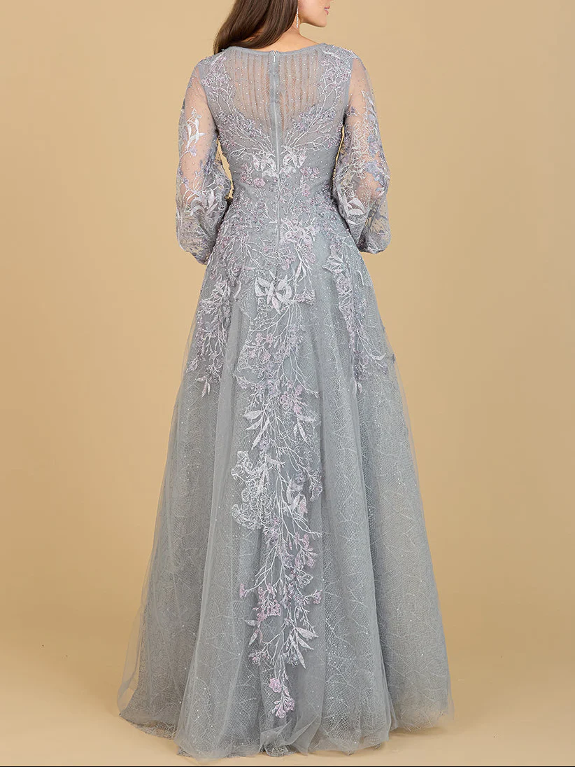 V Neckline Balloon Sleeve Gown - Image 3