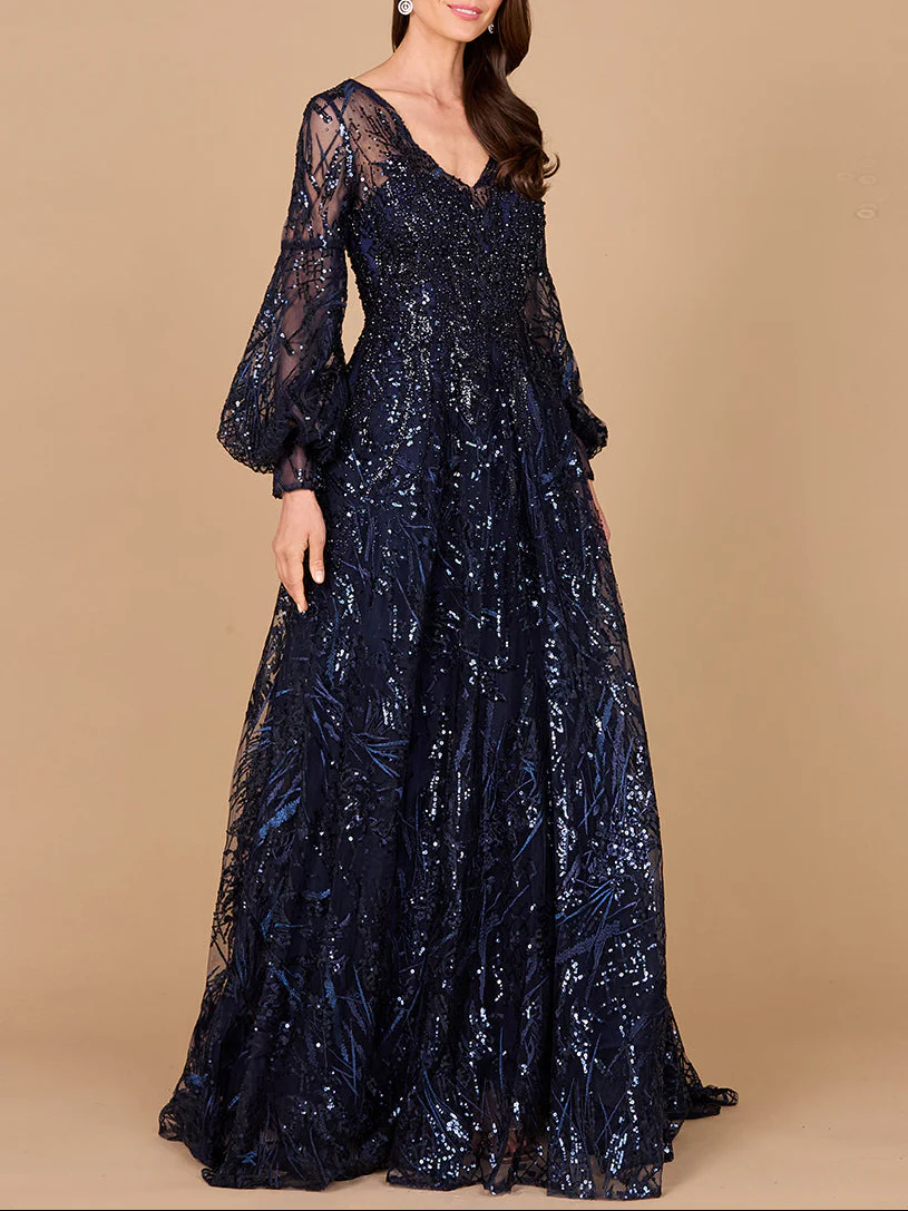 V Neckline Long Sleeve Gown - Image 3