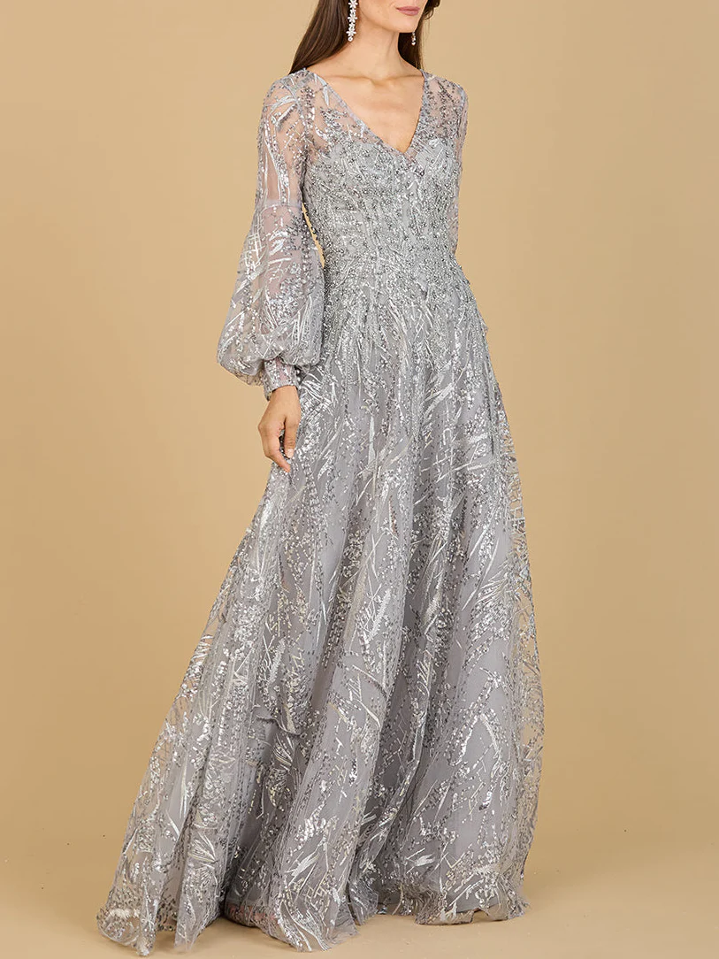 V Neckline Long Sleeve Gown - Image 4