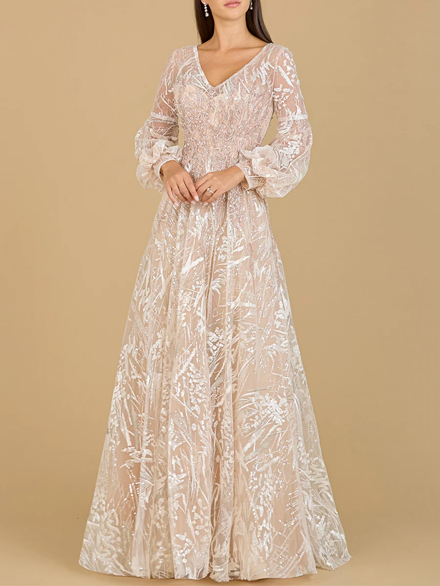 V Neckline Long Sleeve Gown - Image 6
