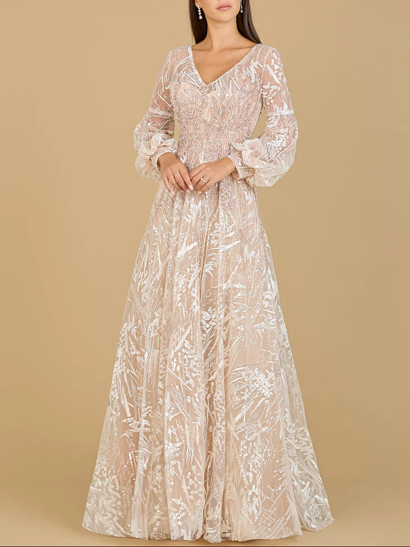 V Neckline Long Sleeve Gown - Image 7