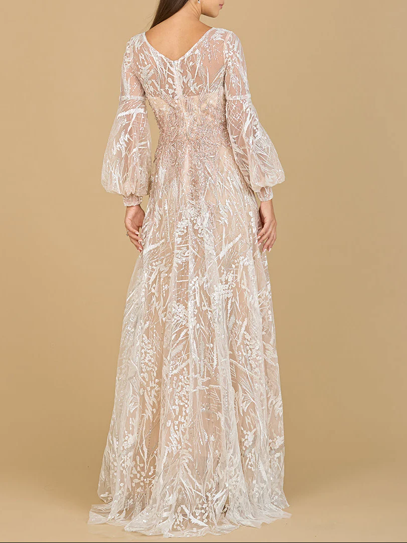 V Neckline Long Sleeve Gown - Image 8