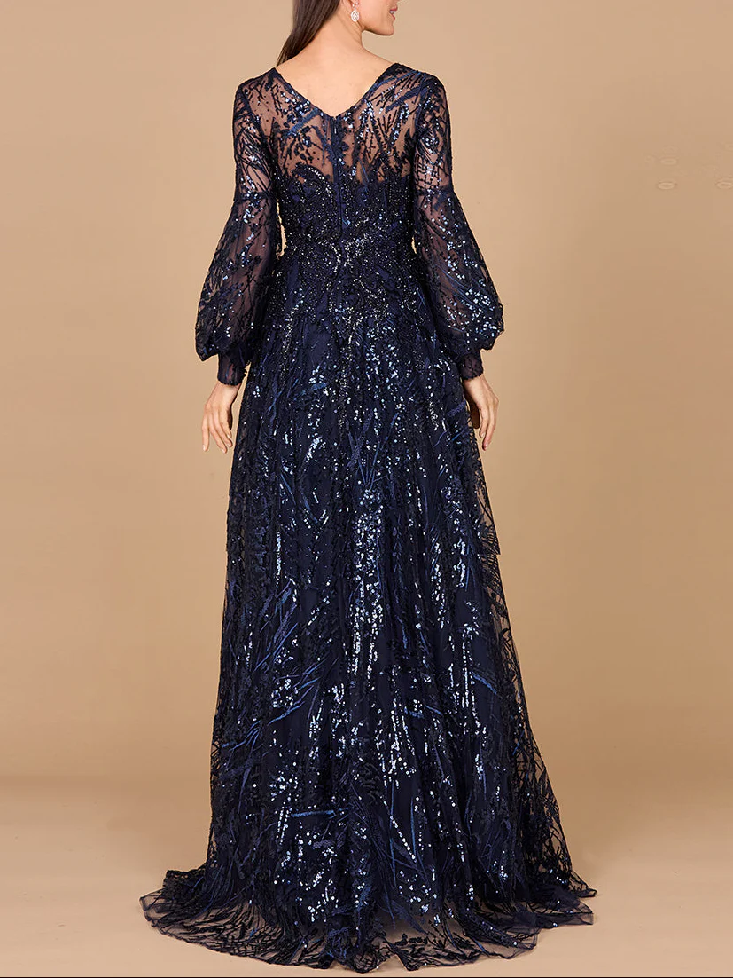 V Neckline Long Sleeve Gown - Image 9