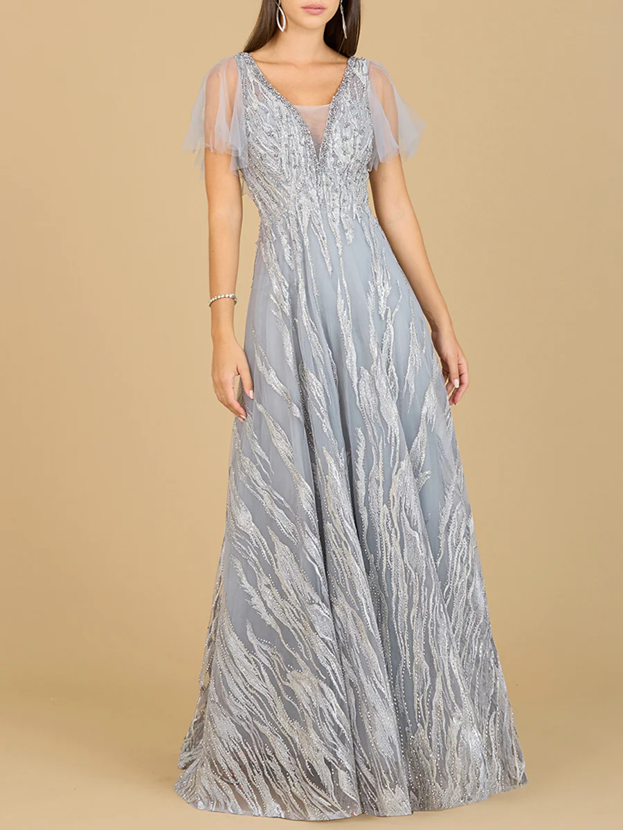 Cape Sleeve V-Neck Gown - OUTLET - Image 4