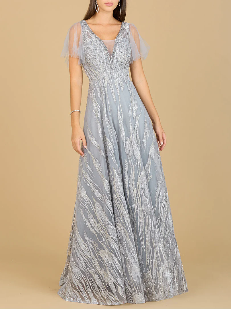 Cape Sleeve V-Neck Gown - OUTLET - Image 5