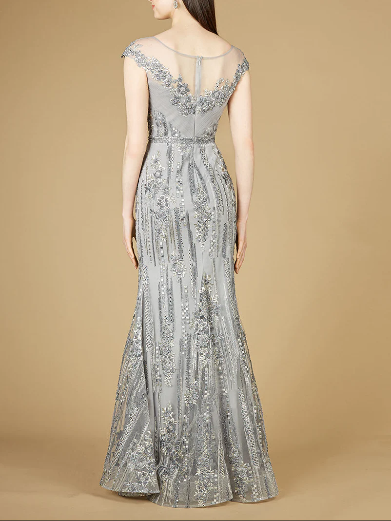 Cap Sleeve, Mermaid Lace Gown with High Neck OUTLET - Image 3
