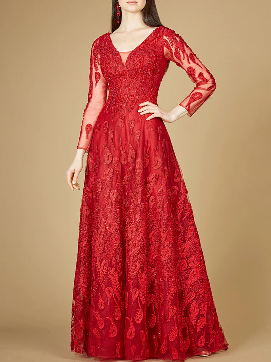 Long Sleeve V-Neck Ballgown  - OUTLET - Image 4