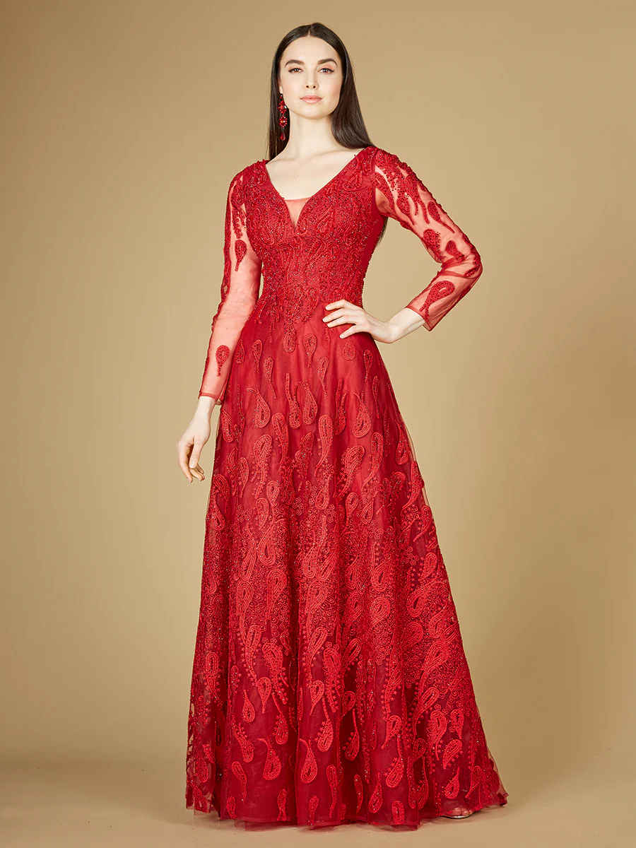 Long Sleeve V-Neck Ballgown  - OUTLET - Image 5
