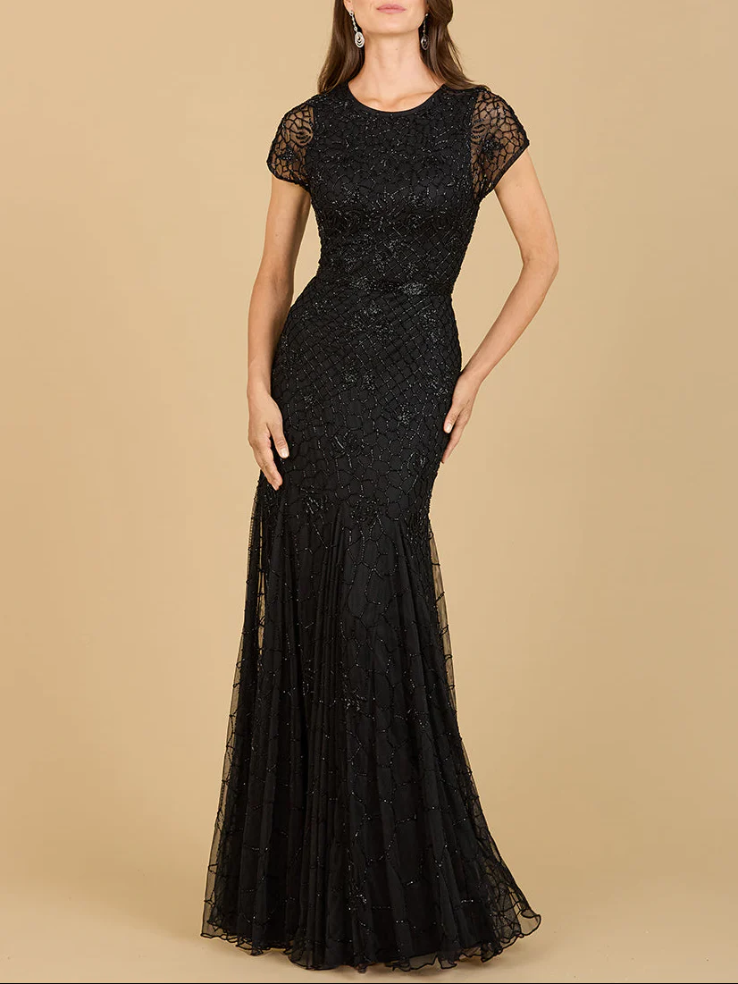 Beaded Mermaid Cap Sleeve Gown - Image 3
