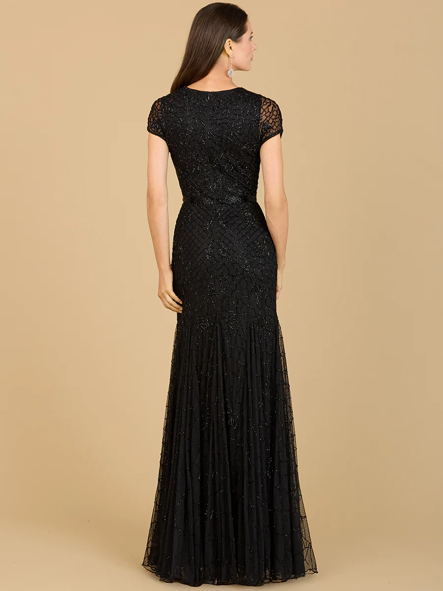 Beaded Mermaid Cap Sleeve Gown - Image 4