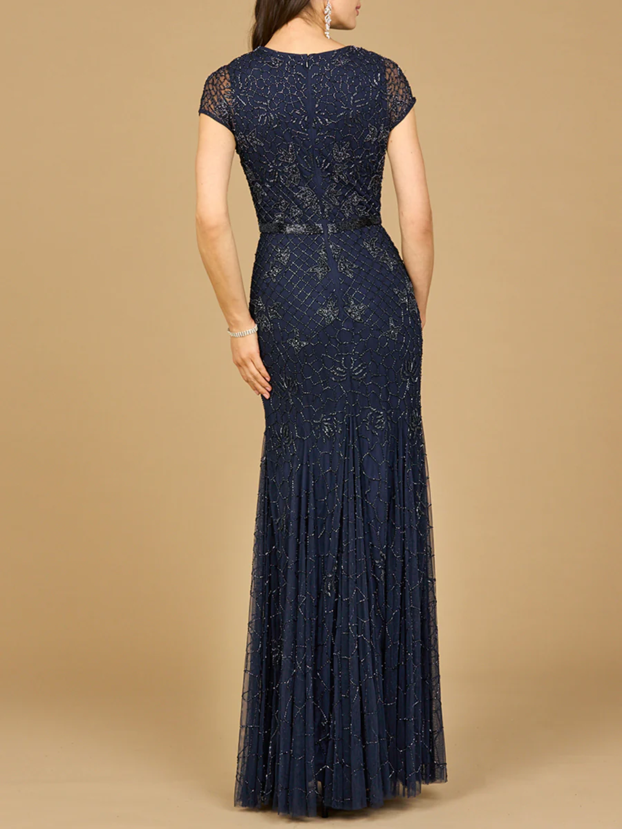 Beaded Mermaid Cap Sleeve Gown - Image 5