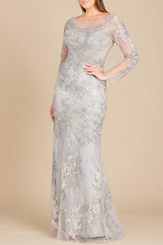 High Neck Long Sleeve Fitted Lace Gown - Image 3