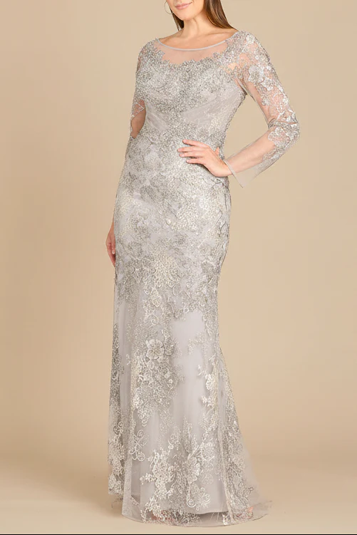High Neck Long Sleeve Fitted Lace Gown - Image 4