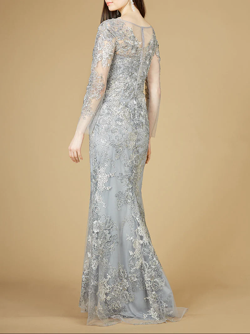 High Neck Long Sleeve Fitted Lace Gown - Image 5