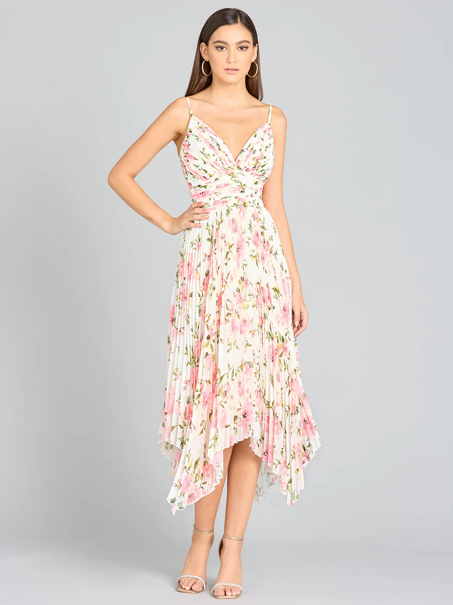 V-Neck Printed Midi Length Dress with Pleats - OUTLET - Image 3