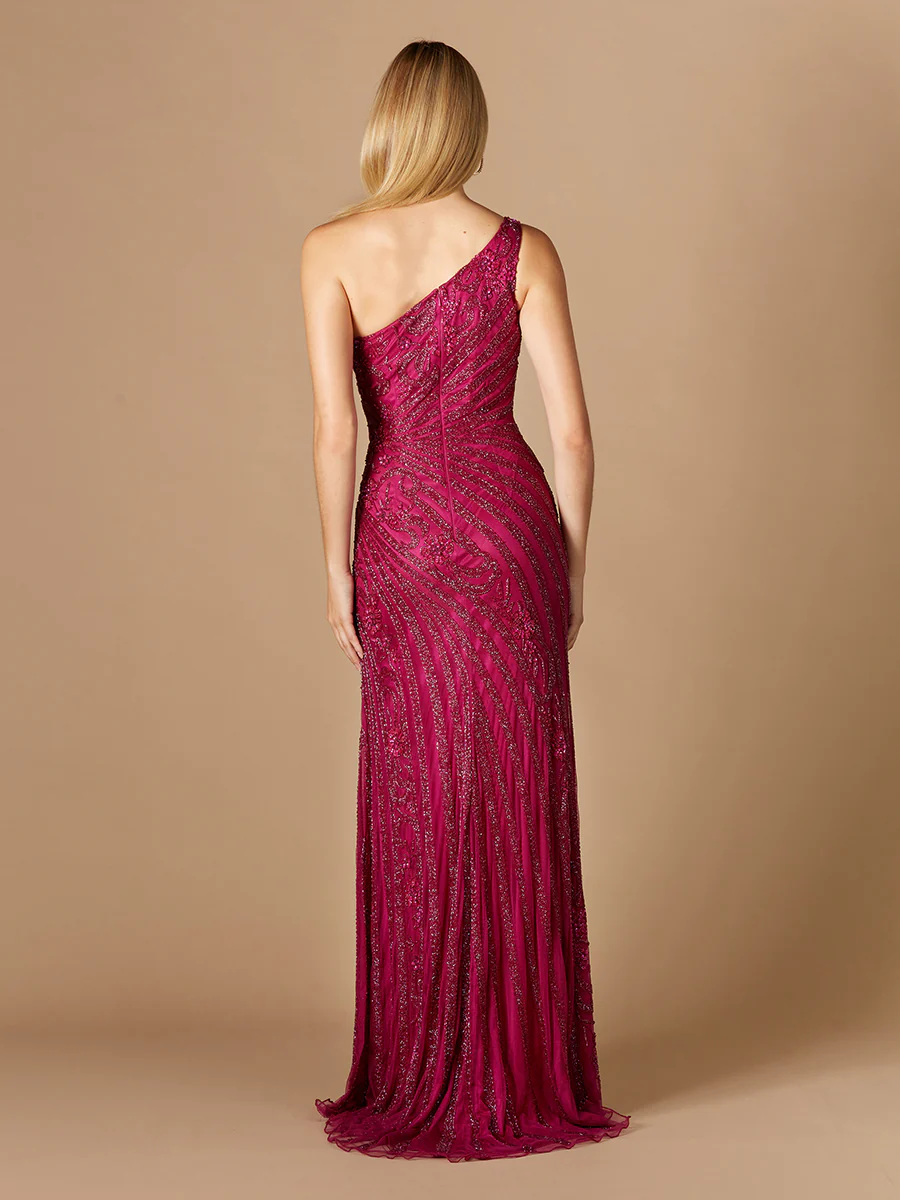 One-Shoulder Beaded Gown with Slit - Image 3