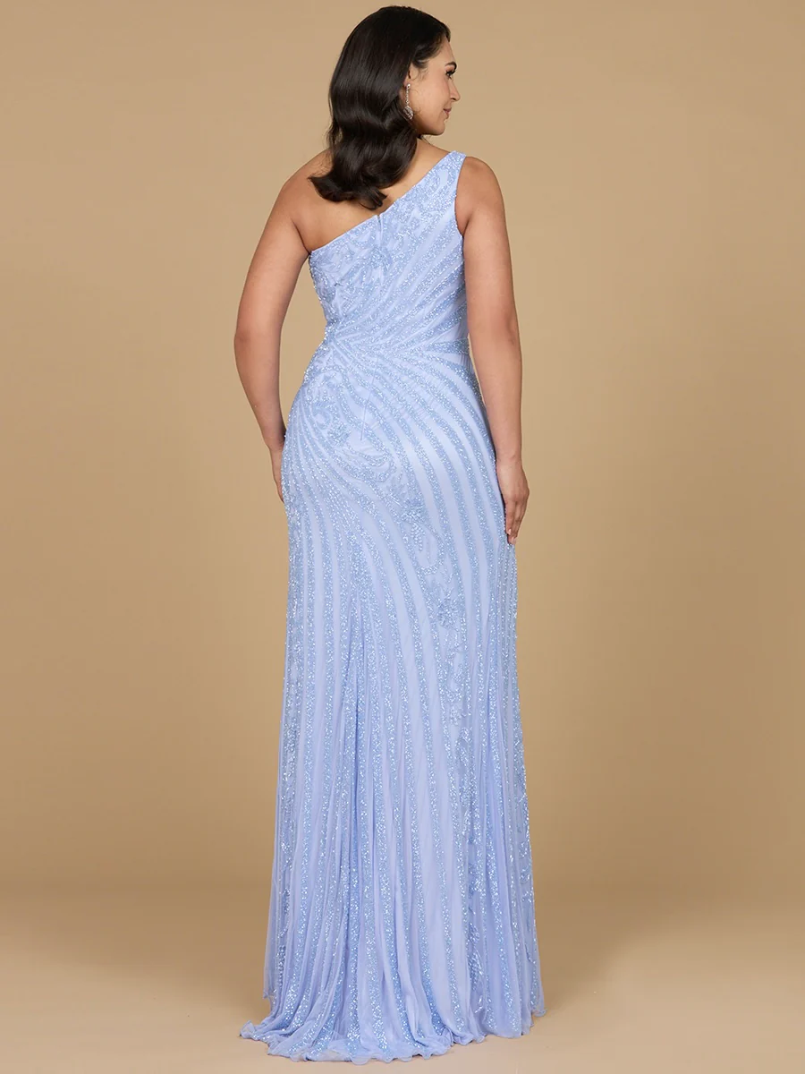 One-Shoulder Beaded Gown with Slit - Image 4