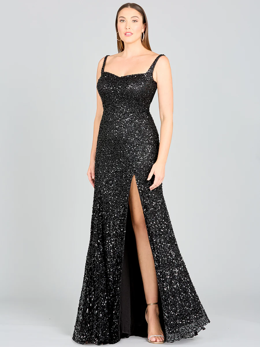 Sweetheart Neckline, Beaded Gown with Slit - Image 3