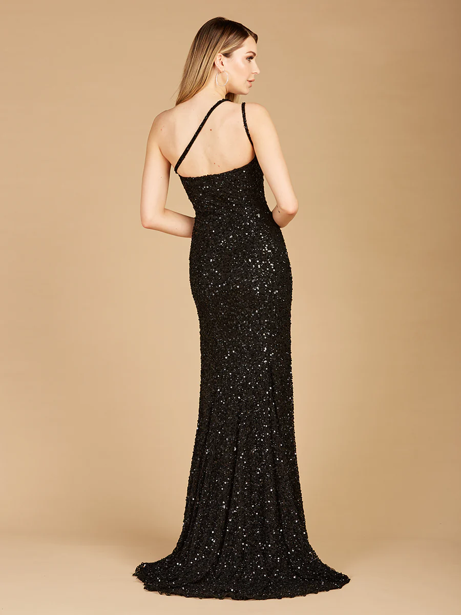 One-Shoulder Beaded Gown with Slit - Image 5
