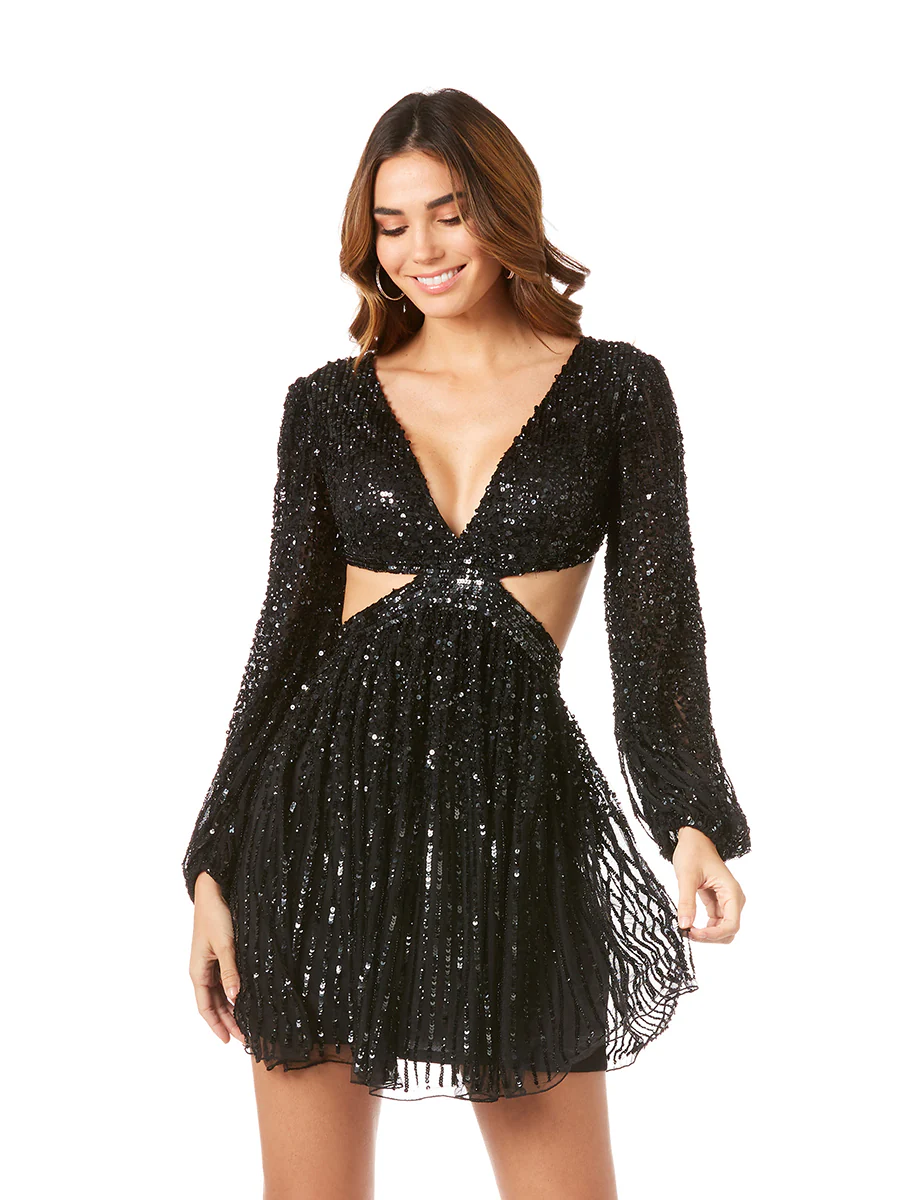 Long Sleeve Cut Out Dress with Lace Up Back - Image 4