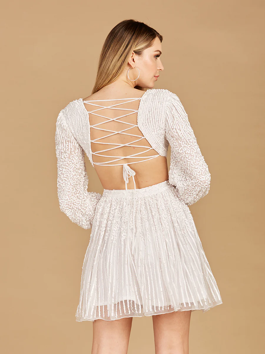 Long Sleeve Cut Out Dress with Lace Up Back - Image 7