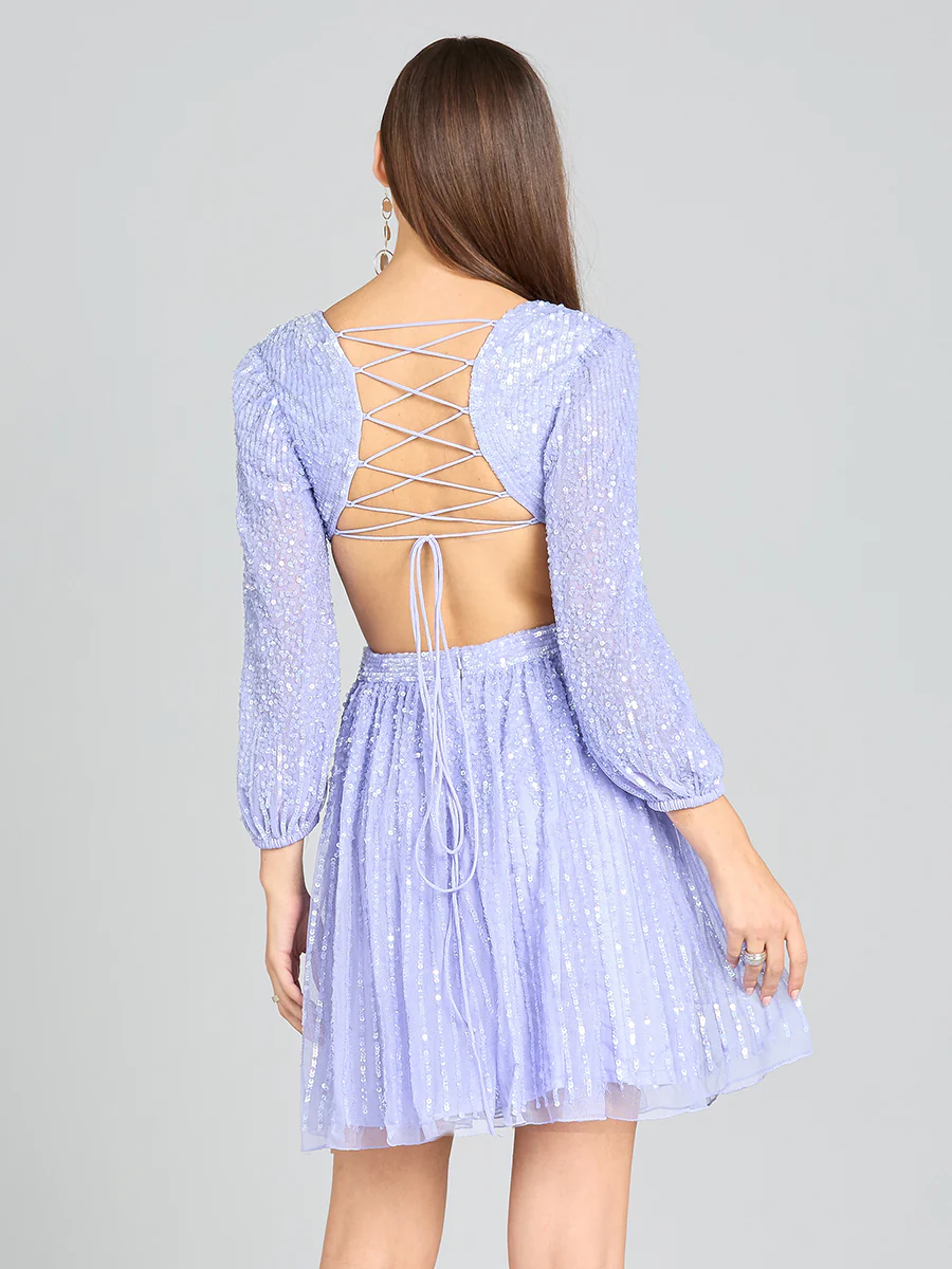 Long Sleeve Cut Out Dress with Lace Up Back - Image 9