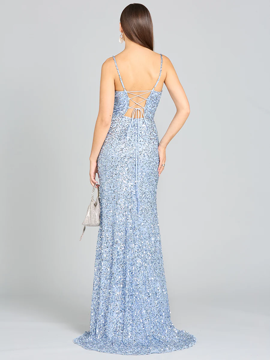 Beaded V Neck Dress with Slit - Image 5
