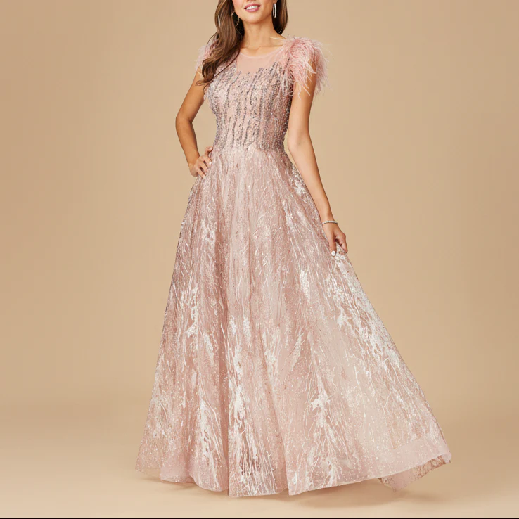 Lace ballgown with Feather Cap Sleeves - Image 3