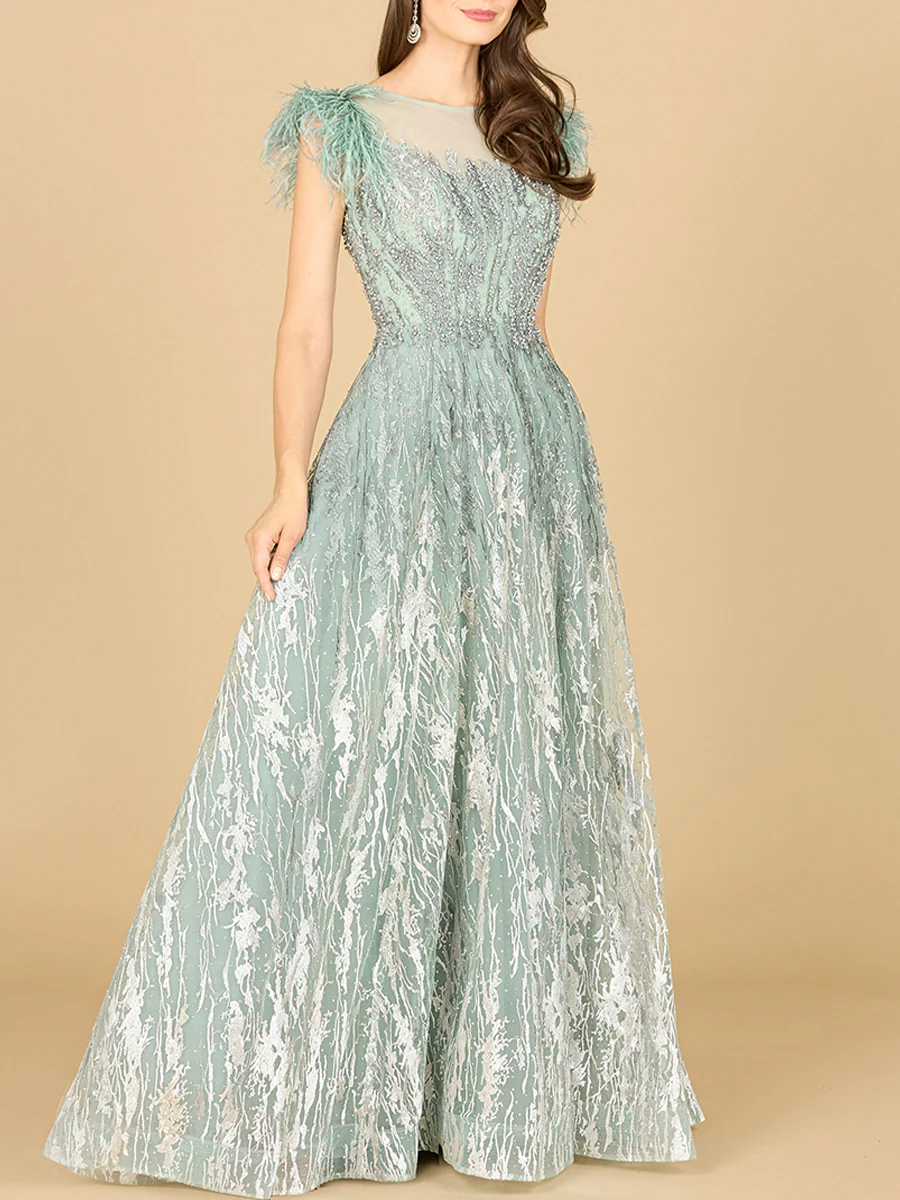 Lace ballgown with Feather Cap Sleeves - Image 4