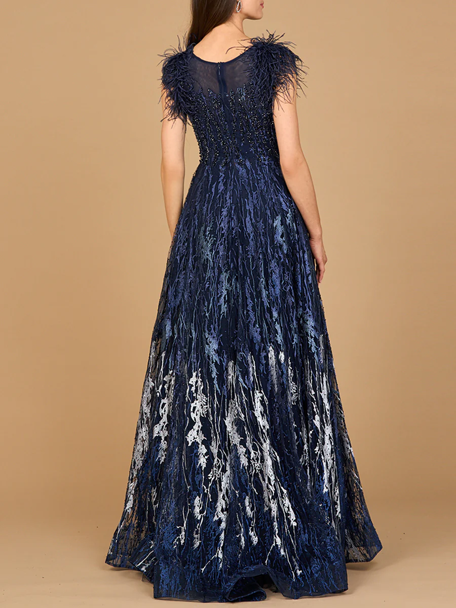 Lace ballgown with Feather Cap Sleeves - Image 7