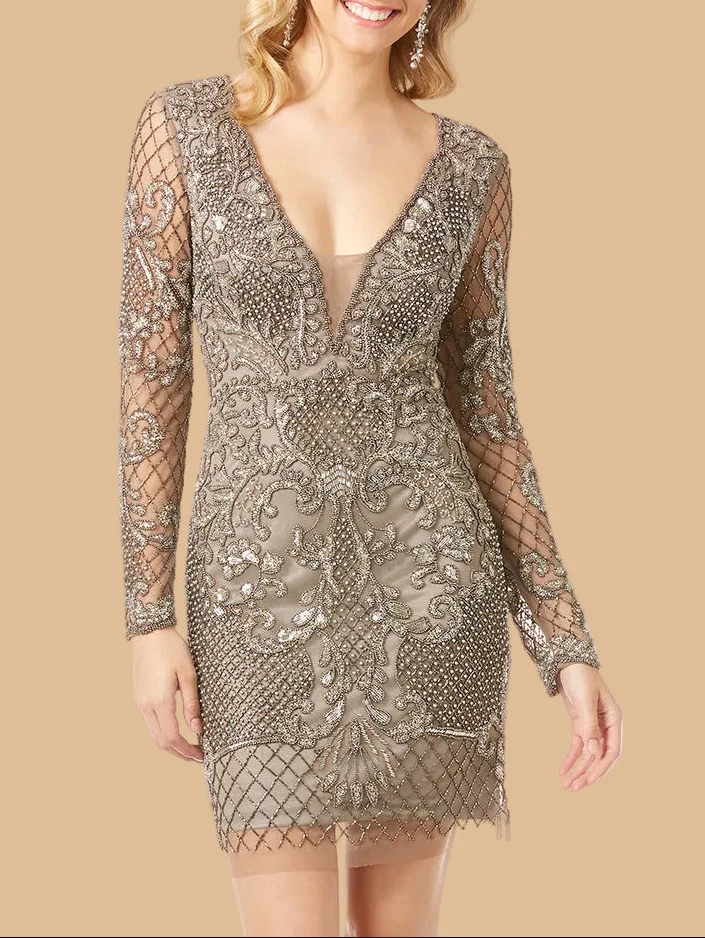 Lara 29610 - Long Sleeve Beaded Cocktail Dress - Image 4