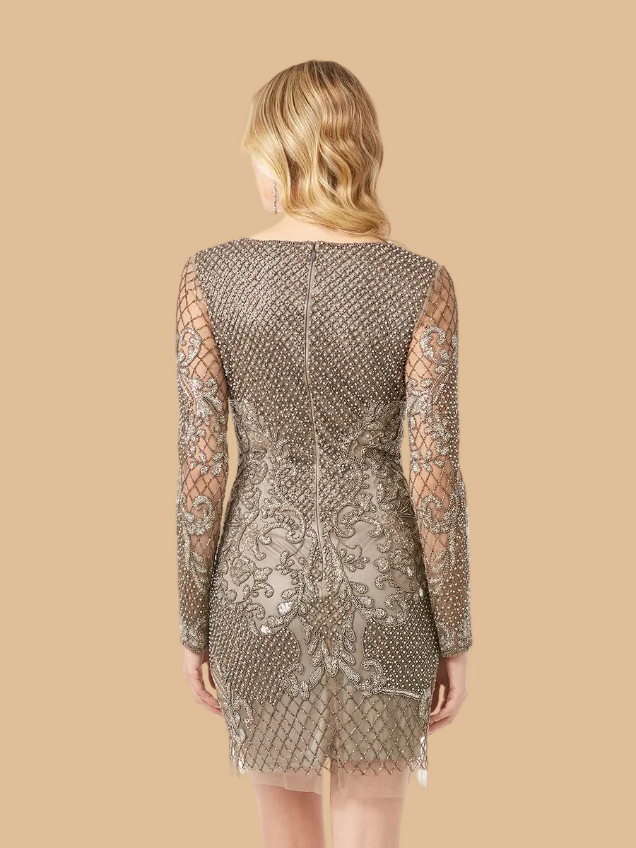 Lara 29610 - Long Sleeve Beaded Cocktail Dress - Image 5