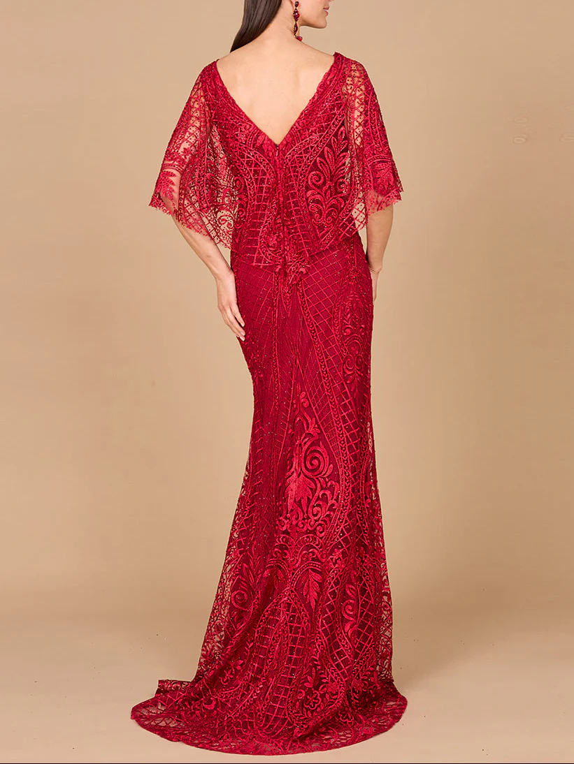 Lara 29673 - Cape Sleeve Mermaid Gown - Image 11