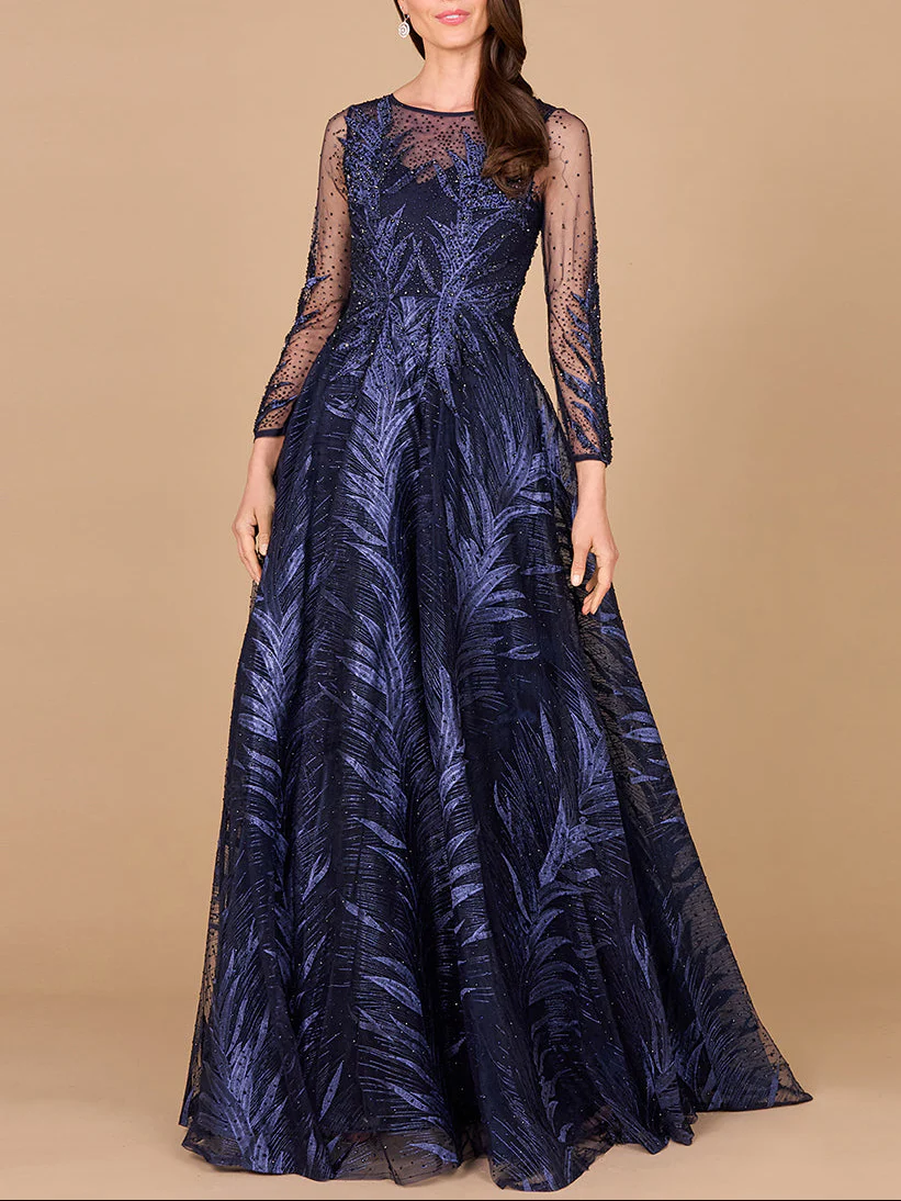 Lara 29761 - High Neck Sheer Long Sleeve Embellished Gown - Image 3