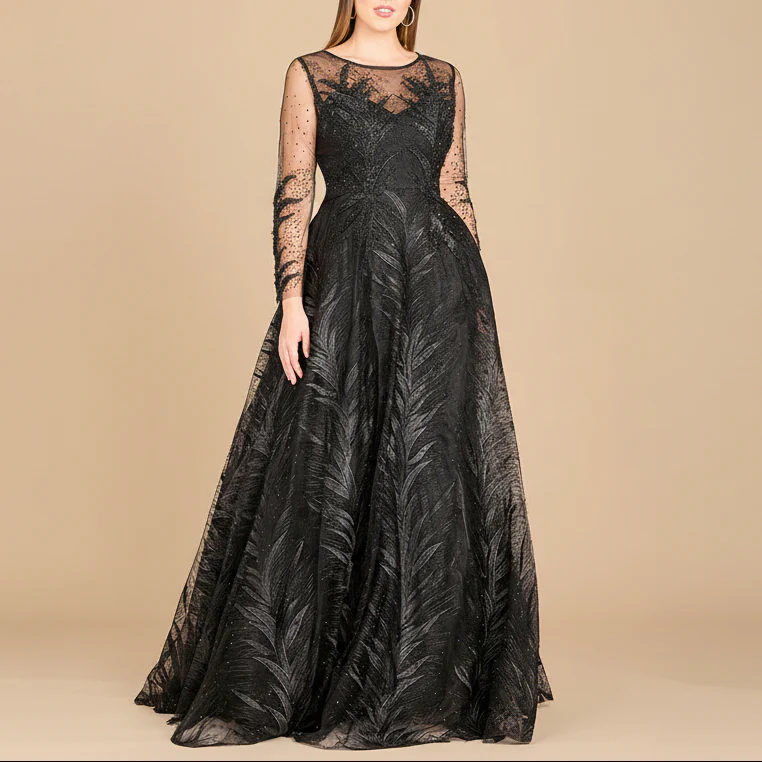 Lara 29761 - High Neck Sheer Long Sleeve Embellished Gown - Image 4