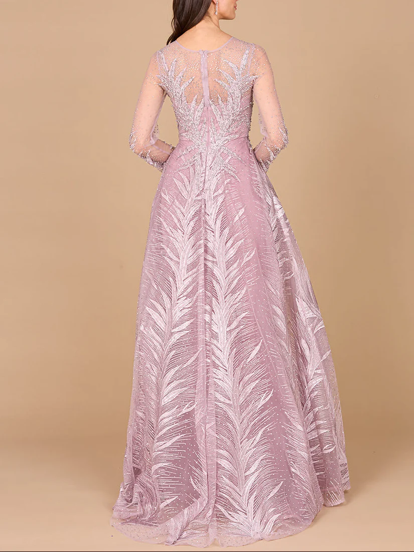 Lara 29761 - High Neck Sheer Long Sleeve Embellished Gown - Image 5