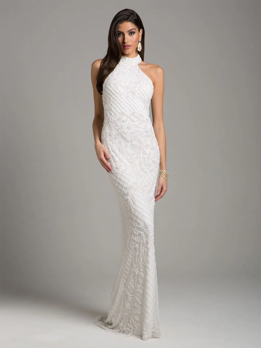 Lara Lattice-Beaded Halter Neck Sheath Wedding Gown - Image 3