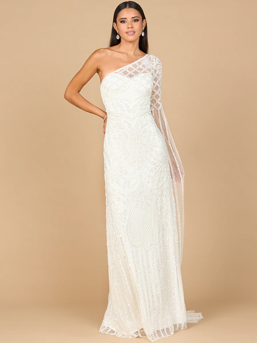 One Sleeve Beaded Bridal Gown - Image 3