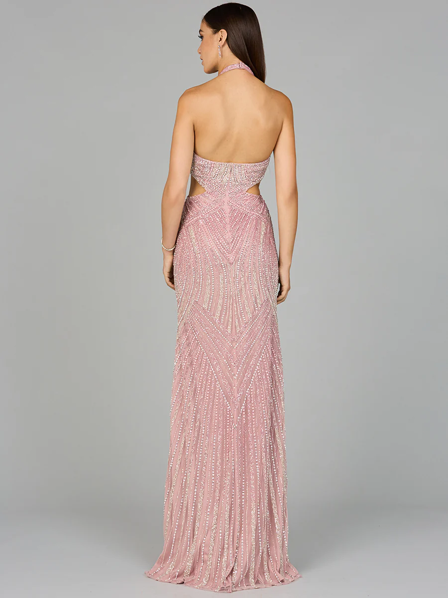 Halter Neck Beaded Dress with Cutouts - Image 3